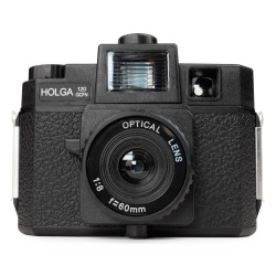 HOLGA 120 GCFN, fotoaparát s bleskom a skleneným objektívom, čierny