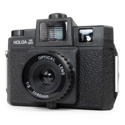 HOLGA 120 GCFN, fotoaparát s bleskom a skleneným objektívom, čierny