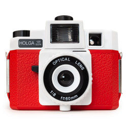 HOLGA 120 GCFN, fotoaparát s bleskom a skleneným objektívom, červený