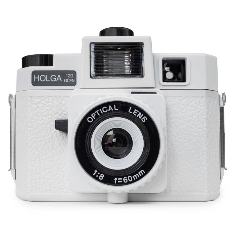 HOLGA 120 GCFN, fotoaparát s bleskom a skleneným objektívom, biely