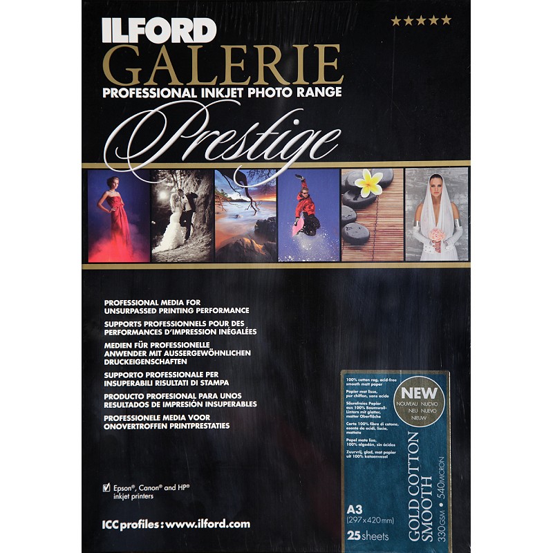 Ilford Gallery Prestige, zlatni pamuk glatki A3, 25 listova, 330g